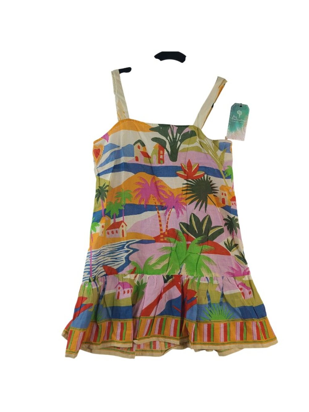 NEW True Destinations Women's Sundress With Palm Scenic Print 100% Cotton Size S